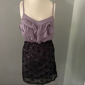 **3 for $20!!** Spaghetti Strap Ruffle Purple Dress Black Skirt Overlay Medium